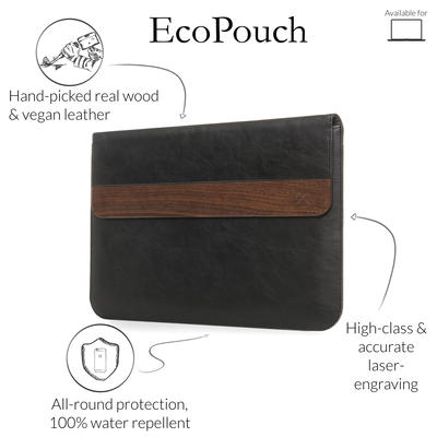 Woodcessories EcoPouch Walnuss/veganes Leder Schwarz für MacBook 11"/12"/13"